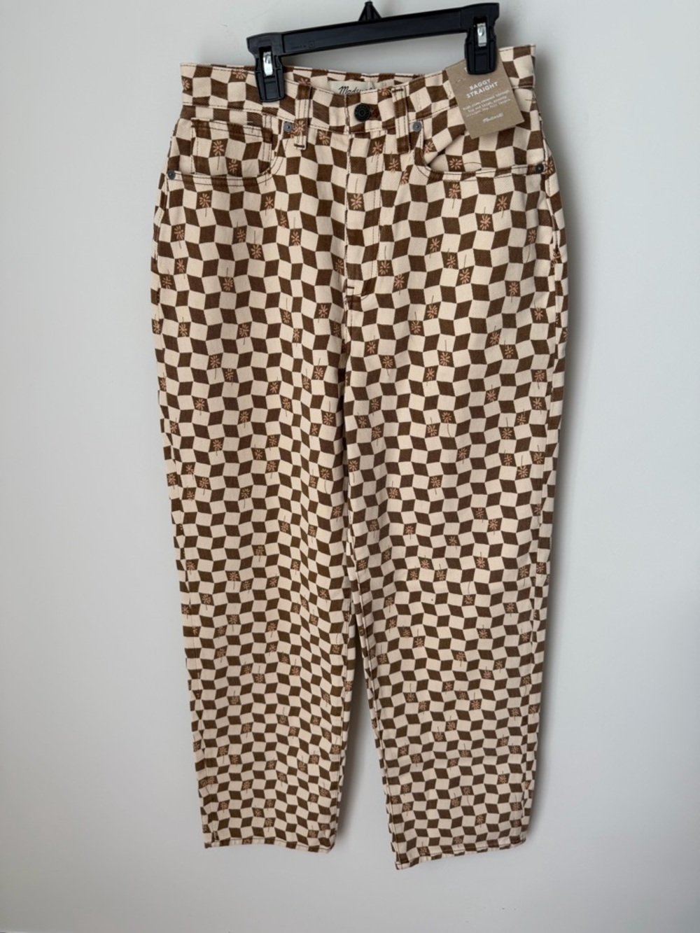Madewell Brown Checkered flower Baggy straight Pants